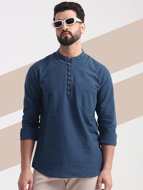 men mandarin neck solid short kurta - 21742723 - Very Small Image - 1