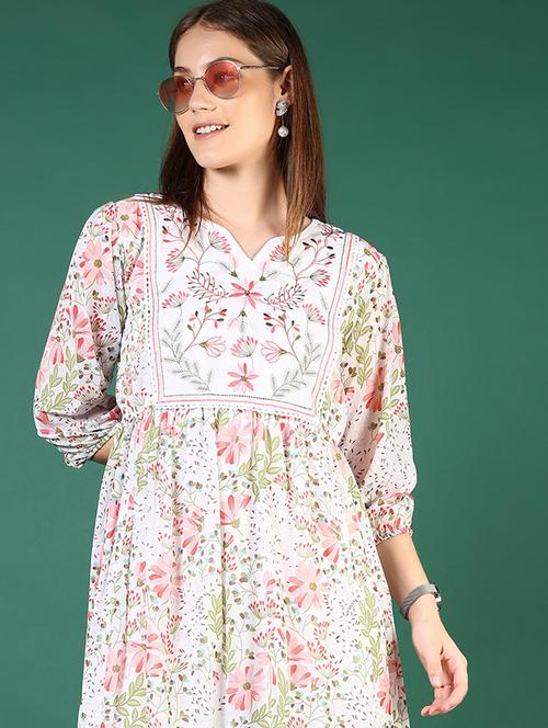 women floral printed with embroidery detailed tiered dress - 21742826 - Very Small Image - 1