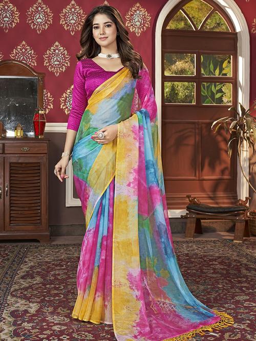 women tassel detailed printed saree with blouse - 21743527 - Very Small Image - 1