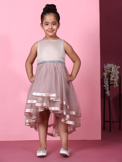 girls round neck net high low frock - 21743530 - Very Small Image - 1