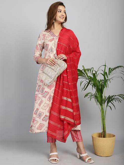 women three quarter sleeve kurta pant with dupatta set - 21743864 - Very Small Image - 1