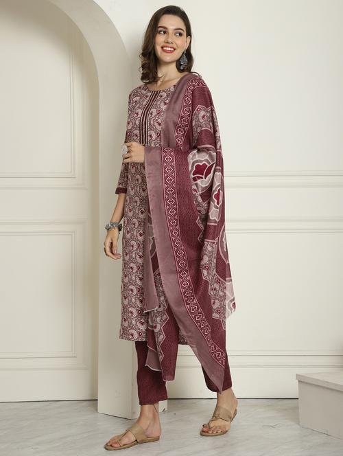 women three quarter sleeve kurta pant with dupatta set - 21743867 - Very Small Image - 1