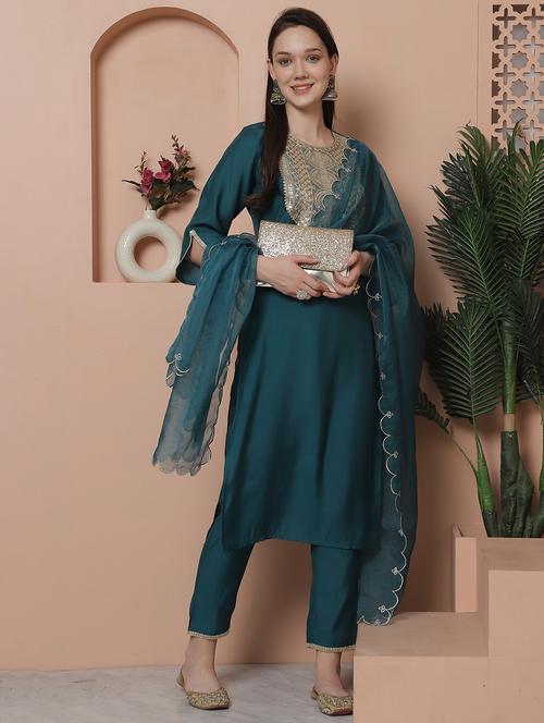 women three quarter sleeve kurta pant with dupatta set - 21743875 - Very Small Image - 1