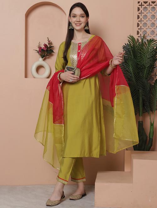 women three quarter sleeve kurta pant with dupatta set - 21743876 - Very Small Image - 1