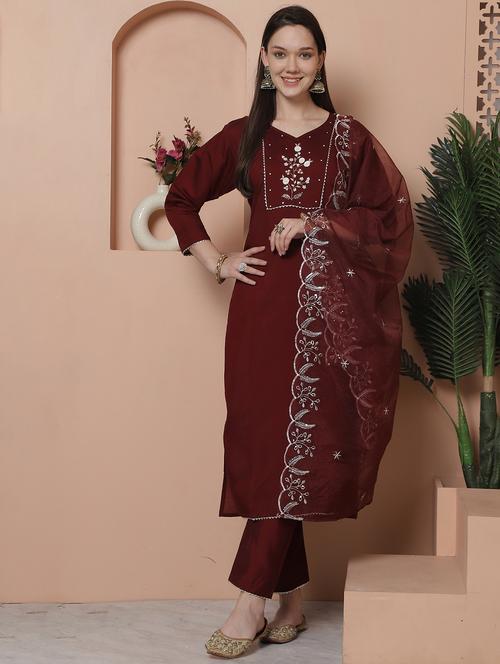 women three quarter sleeve kurta pant with dupatta set - 21743878 - Very Small Image - 1