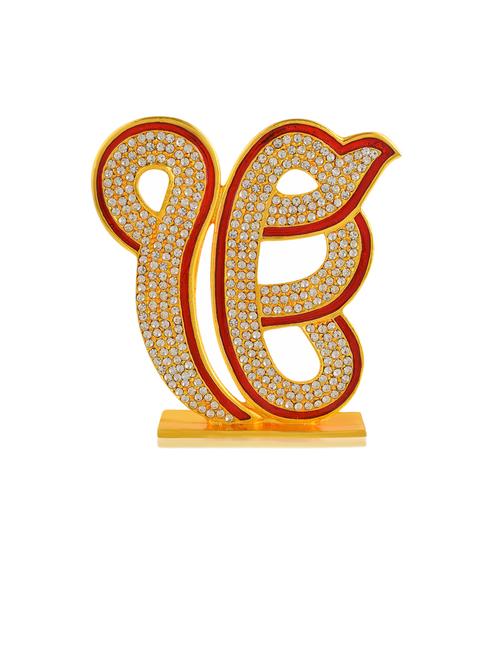 sikh religious symbol ek onkar idol red gold metal statue for mandir pooja - 21743938 - Very Small Image - 1
