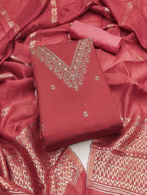 embroidered unstitched suit set with dupatta - 21744055 - Very Small Image - 1