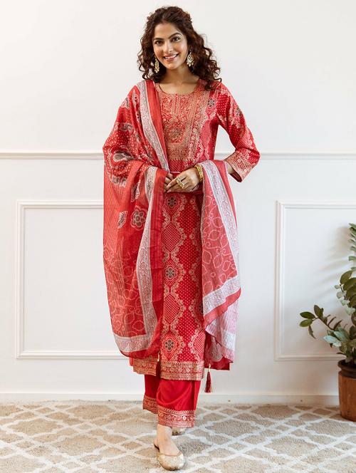 women printed kurta pant set with dupatta - 21744746 - Very Small Image - 1