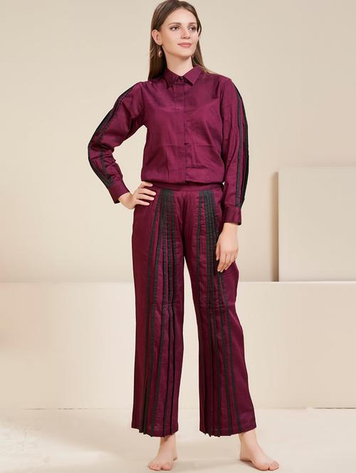 women solid shirt and trouser co-ord set - 21745009 - Very Small Image - 1