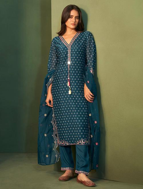 women bandhani print kurta pant with dupatta set - 21745152 - Very Small Image - 1