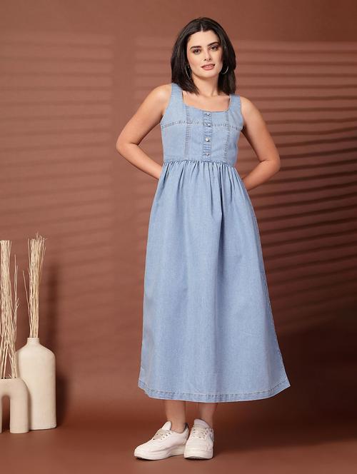 women solid denim a-line dress - 21745489 - Very Small Image - 1