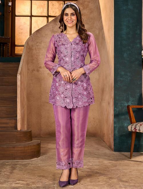 women self design top and trouser co-ord set - 21745494 - Very Small Image - 1