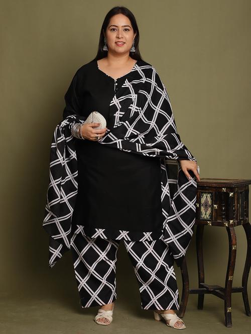 women printed plus size kurta salwar with dupatta set - 21745732 - Very Small Image - 1