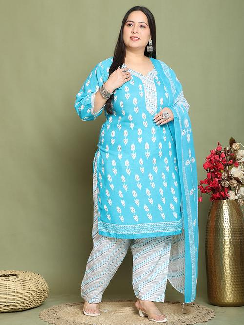women printed plus size kurta salwar with dupatta set - 21745740 - Very Small Image - 1