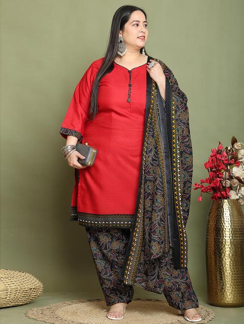 women printed plus size kurta salwar with dupatta set - 21745748 - Very Small Image - 1
