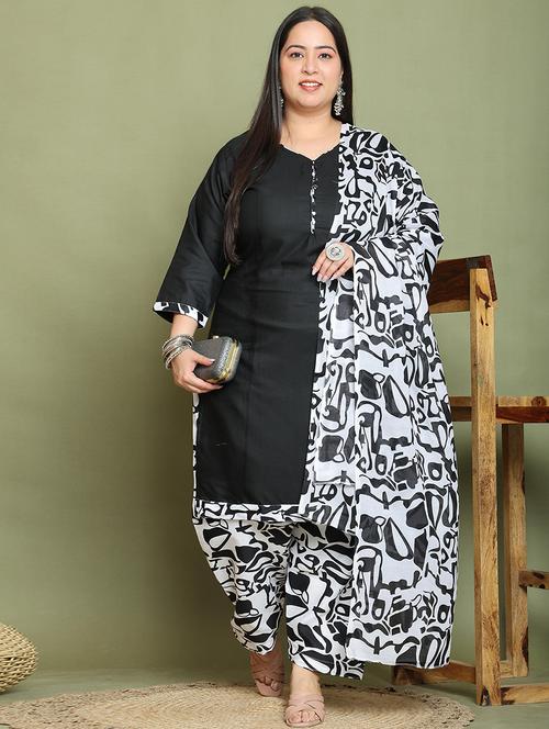 women printed plus size kurta salwar with dupatta set - 21745755 - Very Small Image - 1