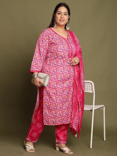 women printed plus size kurta pant with dupatta set - 21745820 - Very Small Image - 1