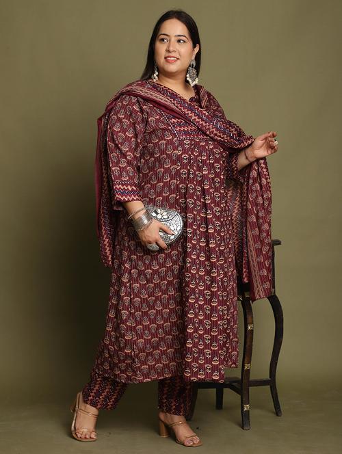 women printed plus size kurta pant with dupatta set - 21745821 - Very Small Image - 1