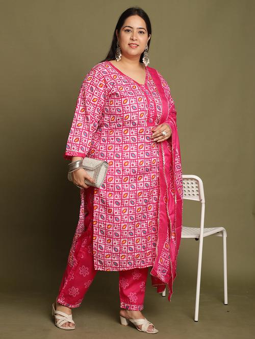 women plus size three quarter sleeve kurta pant with dupatta set - 21745875 - Very Small Image - 1