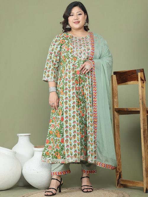 women printed plus size kurta pant with dupatta set - 21745881 - Very Small Image - 1