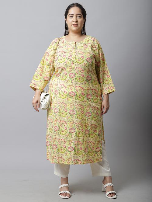 women plus size floral printed straight kurta - 21745899 - Very Small Image - 1