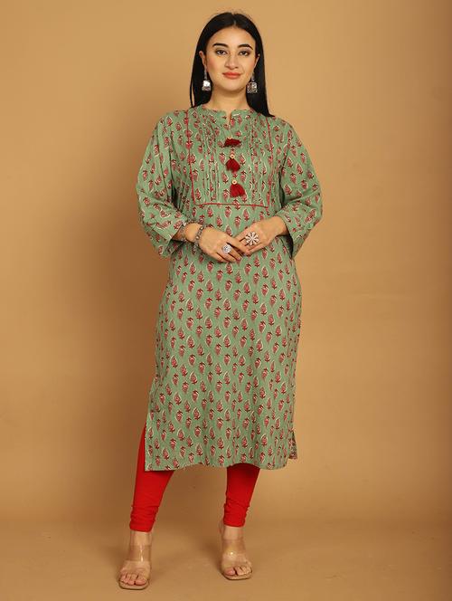 women printed three quarter sleeve straight kurta - 21745911 - Very Small Image - 1