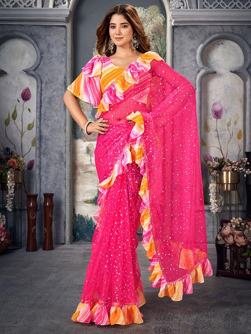 women pink embellished ruffle saree with blouse - 21746078 - Very Small Image - 1