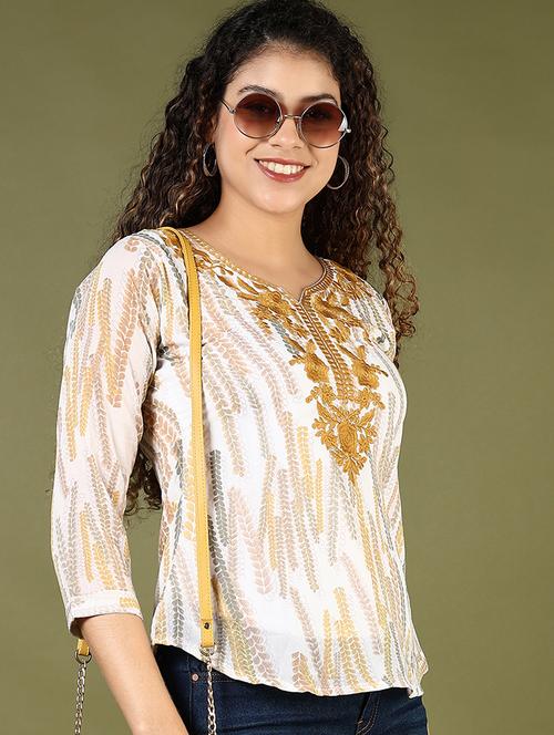 women printed notch neck regular top - 21746195 - Very Small Image - 1