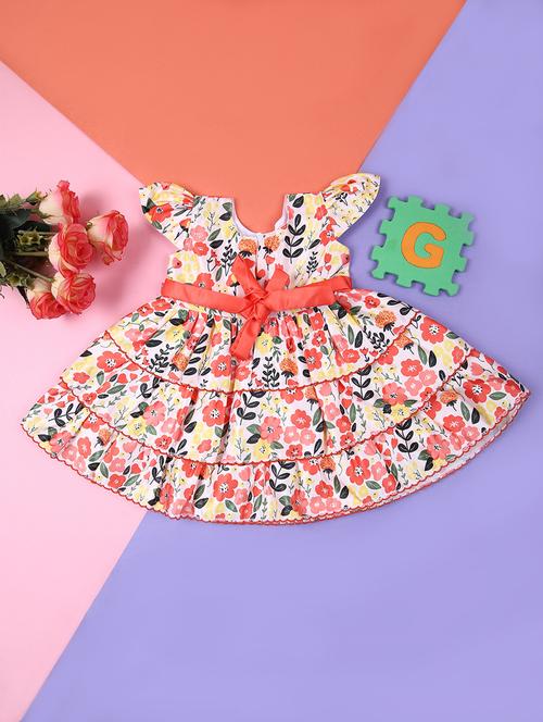 girls floral printed round neck frock - 21746208 - Very Small Image - 1