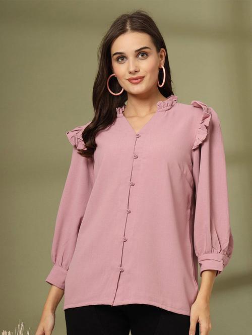 women solid three quarter sleeve shirt top - 21746501 - Very Small Image - 1
