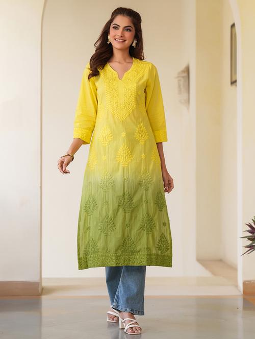 women notch neck chikankari straight kurta - 21746700 - Very Small Image - 1