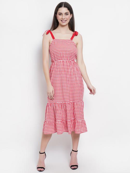 women checkered shoulder strap tiered dress - 21746781 - Very Small Image - 1