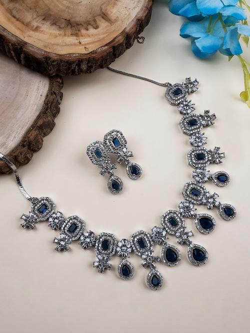 elegant silver-plated american diamond jewelry set for women - 21746853 - Very Small Image - 1