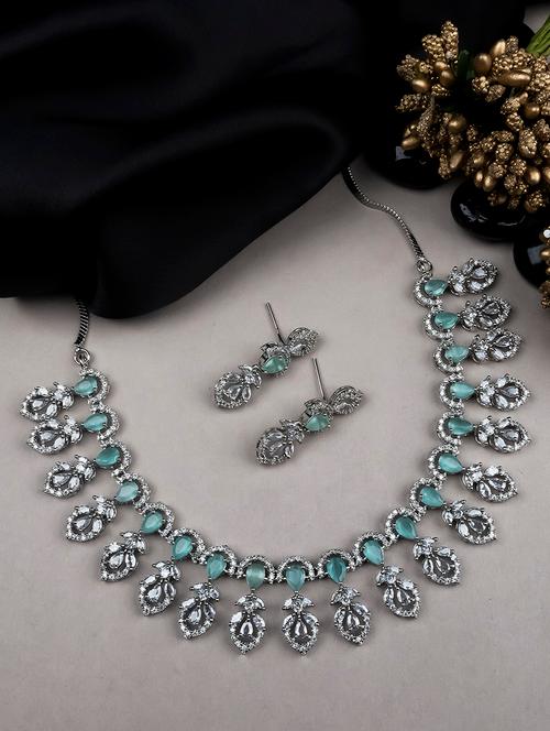 silver-plated american diamond necklace and earrings set - 21746859 - Very Small Image - 1