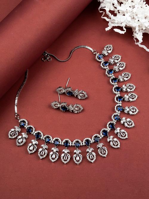 silver-plated american diamond necklace and earrings set - 21746861 - Very Small Image - 1