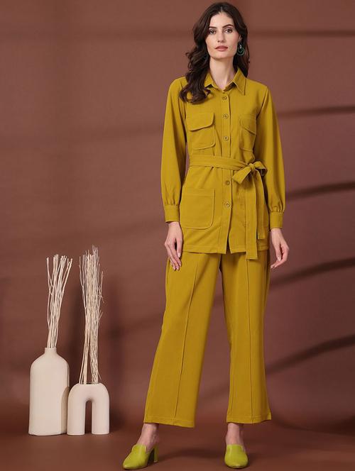 women solid shirt and trouser co-ord set - 21746999 - Very Small Image - 1