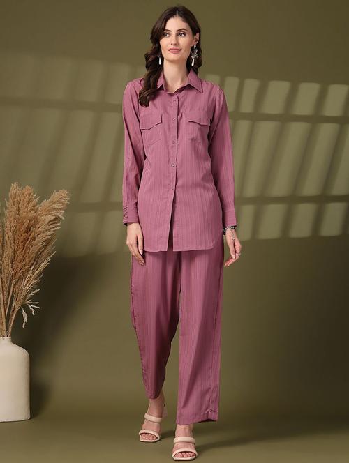 women solid shirt and trouser co-ord set - 21747005 - Very Small Image - 1