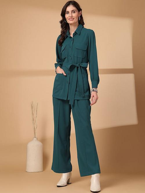 women solid shirt and trouser co-ord set - 21747011 - Very Small Image - 1