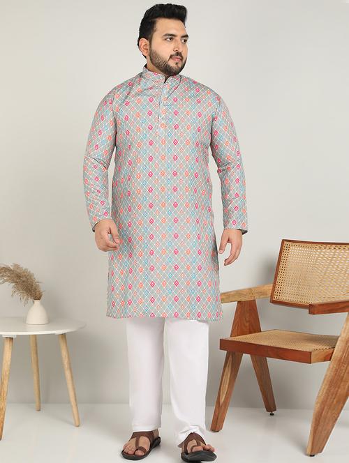 men mandarin neck printed long kurta - 21747444 - Very Small Image - 1