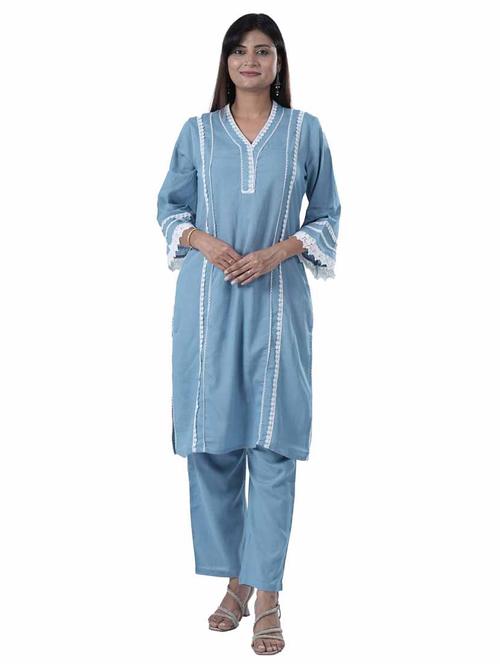 women three quarter sleeve kurta pant  set - 21747643 - Very Small Image - 1