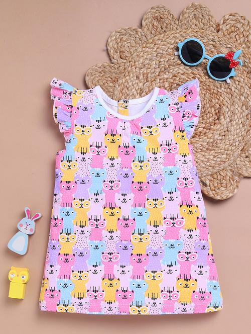 girls round neck printed frock - 21747691 - Very Small Image - 1