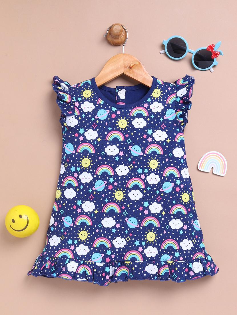 girls round neck printed frock - 21747694 - Standard Image - 0
