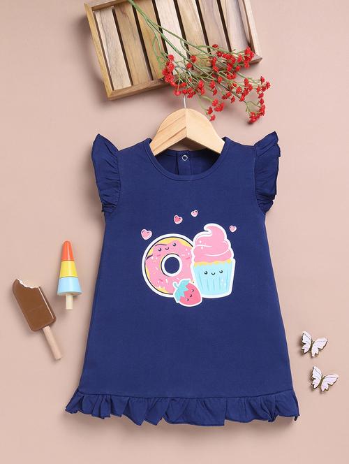 girls round neck printed frock - 21747698 - Very Small Image - 1
