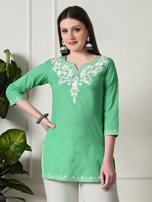 women notch neck embroidered  straight kurti - 21747711 - Very Small Image - 1