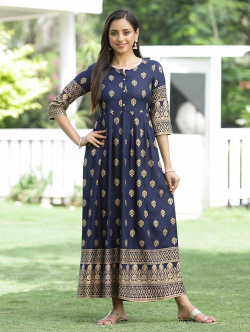 women printed fit & flare ethnic dress - 21747736 - Very Small Image - 1