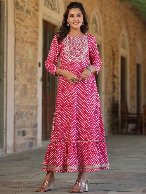 women leheriya print tiered ethnic dress - 21747740 - Very Small Image - 1
