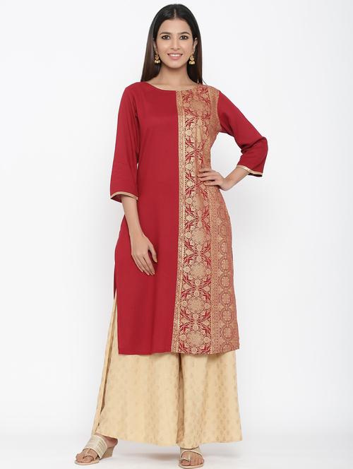 women boat neck foil printed straight kurta - 21747768 - Very Small Image - 1