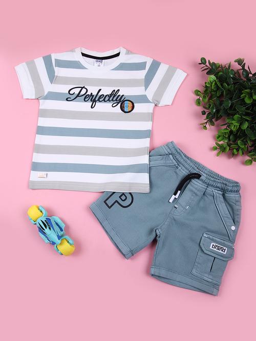 boys striped t-shirt & shorts casual wear set - 21748222 - Very Small Image - 1
