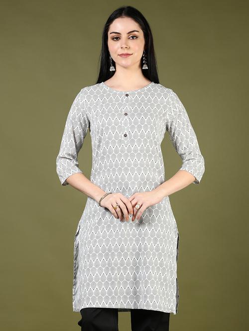 Women Printed Three Quarter Sleeve Straight Kurta - 21748235 - Very Small Image - 1