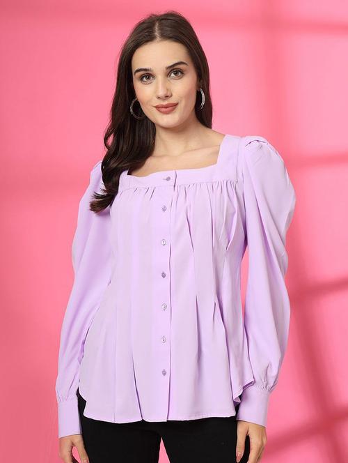 women solid puff sleeves a-line top - 21748316 - Very Small Image - 1